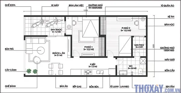 Nhà cấp 4 với thiết kế 6x12m đẹp