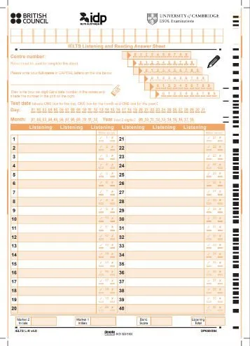 IELTS listening answer sheet