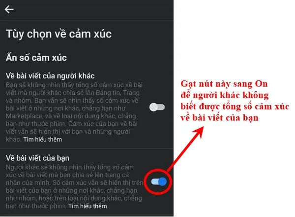 Lựa chọn theo hình vẽ để ẩn lượt like trên Facebook