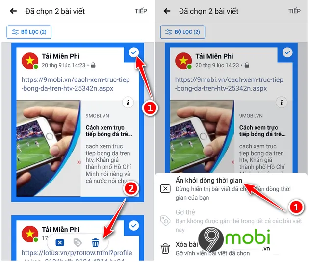 cach an hang loat bai dang facebook tren dien thoai