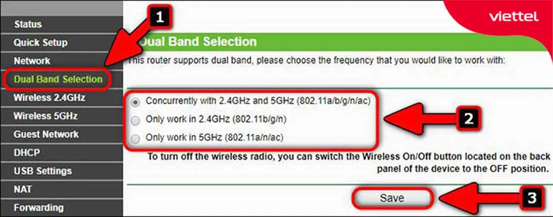 Truy cập vào mục Dual Band Selection trên thiết bị Tp-link Modem Wifi Viettel để thực hiện cài đặt wifi 5Ghz.