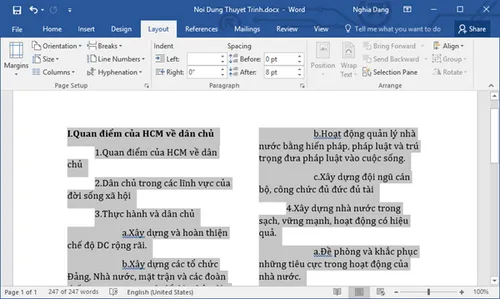 chia van ban thanh 2 cot trong word 2016