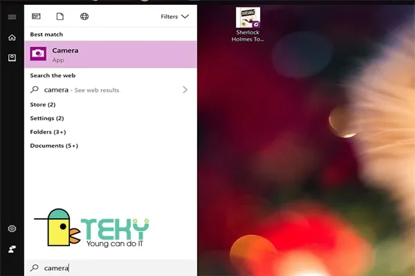 Sau khi thấy ô tìm kiếm, bạn search "camera". Khi ô tìm kiếm cho ra kết quả, bạn hãy di chuyển con trỏ chuột đến và click vào kết quả đó.