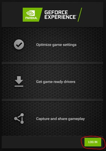 Đăng nhập hoặc đăng ký tài khoản để có thể sử dụng phần mềm GeForce Experience