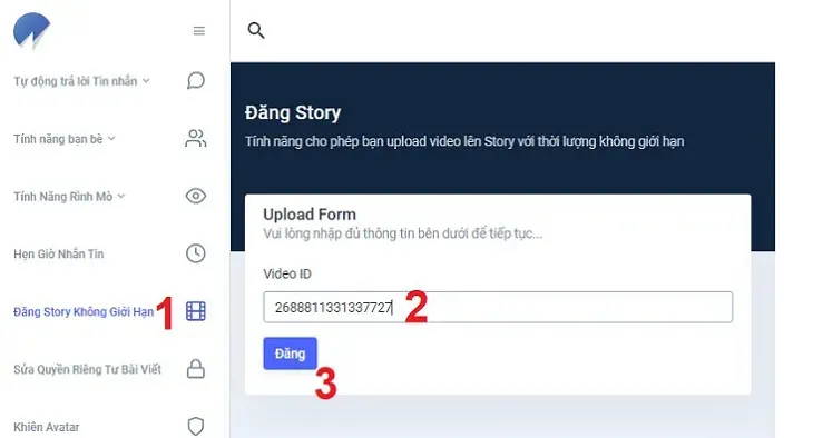 Dán URL video đã copy ở bước 2 vào ô Video ID/URL và bấm nút Đăng.