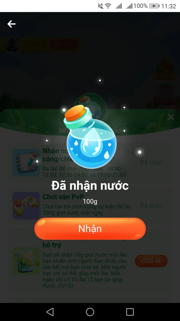 Nhận nước khi làm nhiệm vụ trong ứng dụng app hago