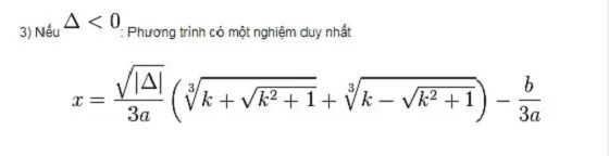 Công thức nghiệm phương trình bậc ba trong trường hợp Delta  0
