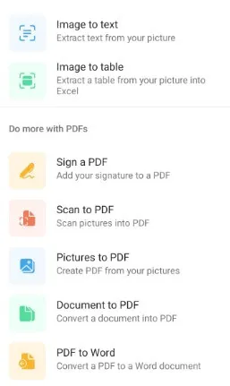 Tùy chọn Pictures to Pdf trong Actions in Microsoft Office App