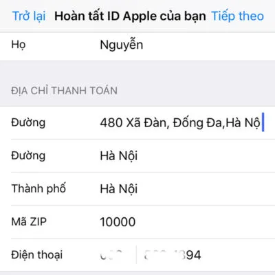 Nhập đầy đủ thông tin