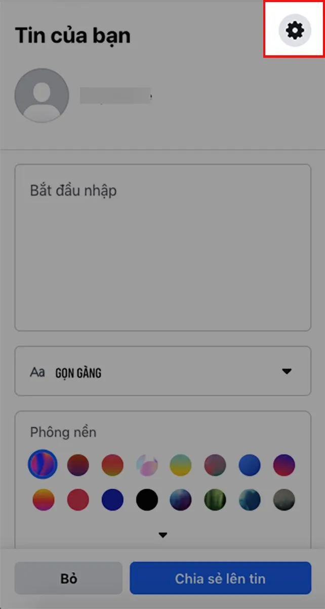 Vàthiết lập quyền riêng tư của tin bằng cách nhấn vào biểu tượng bánh răng ở mụcTin của bạn