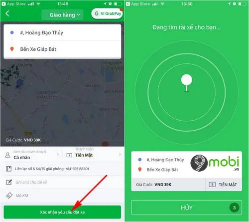 goi xe giao hang grab tren dien thoai
