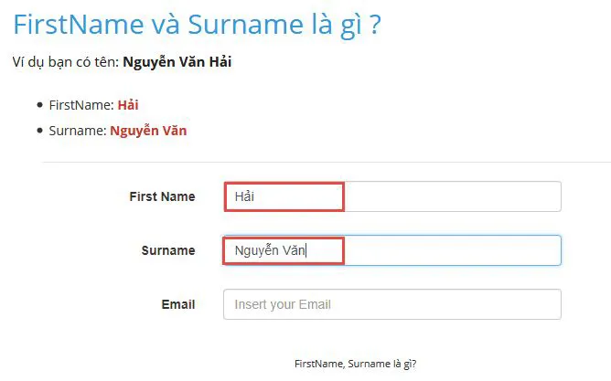 Trường hợp chỉ có ô Firstname và Surname