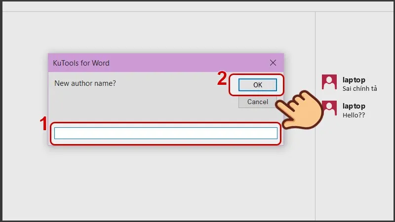Nhập tên tác giả mới vào hộp thoại và nhấn OK