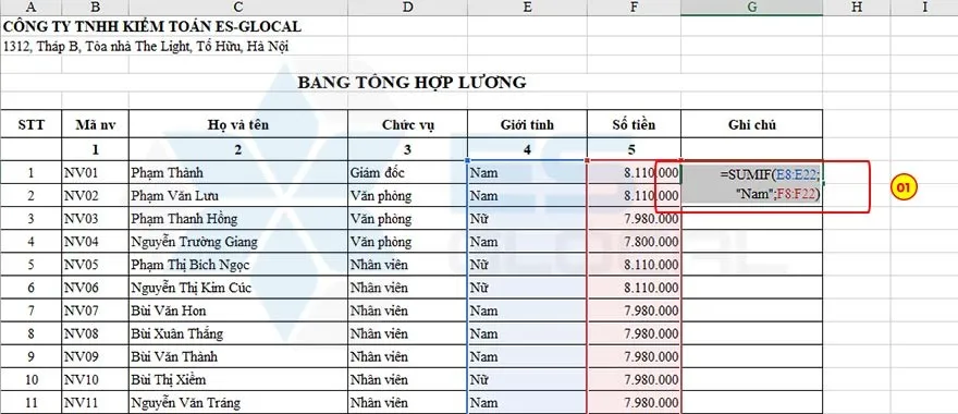 cấu trúc hàm sumifs