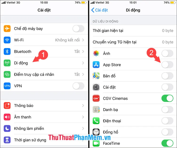 Gạt công tắc App Store thành Bật