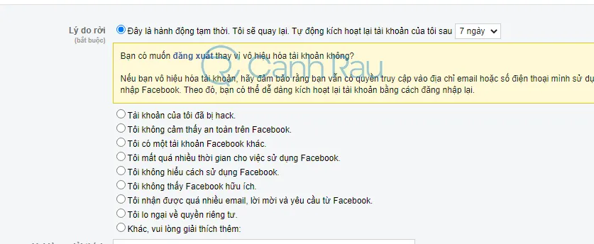 Cách khóa tài khoản Facebook tạm thời hình 4