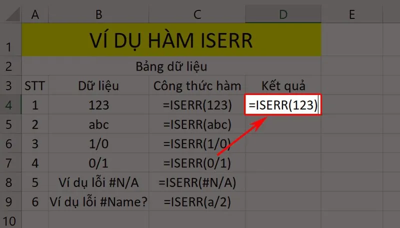 Ví dụ minh họa hàm ISERR