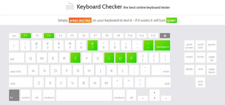 Kiểm tra bàn phím laptop sử dụng web keyboardchecker.com