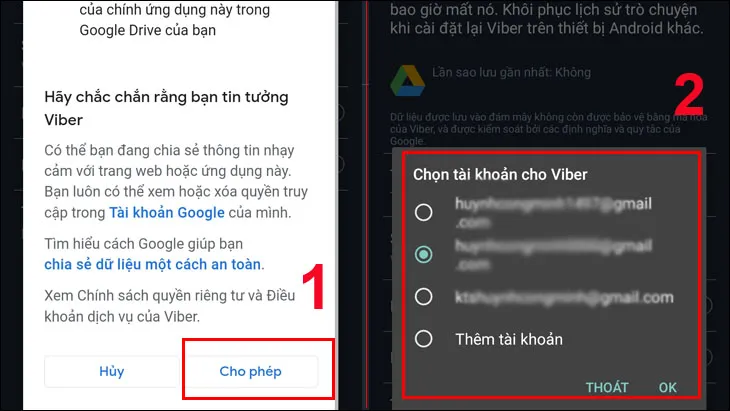 Sau đó chúng ta sẽ nhận được thông báo sao lưu dữ liệu tài khoản Viber thông qua tài khoản Google Drive