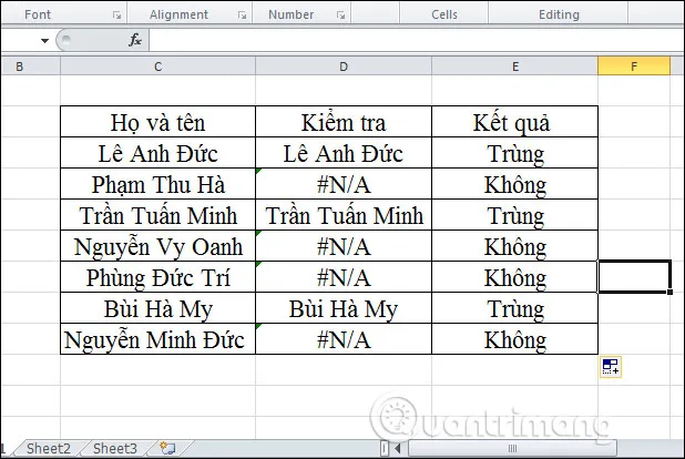 Xóa lỗi # N / A