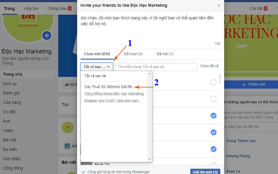 cách mời tất cả bạn bè like fanpage