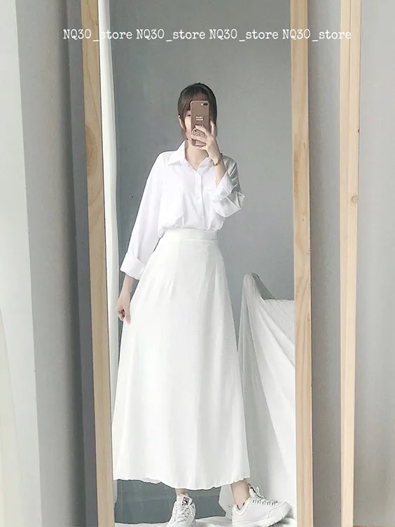 Cách phối đồ với váy dài trắng