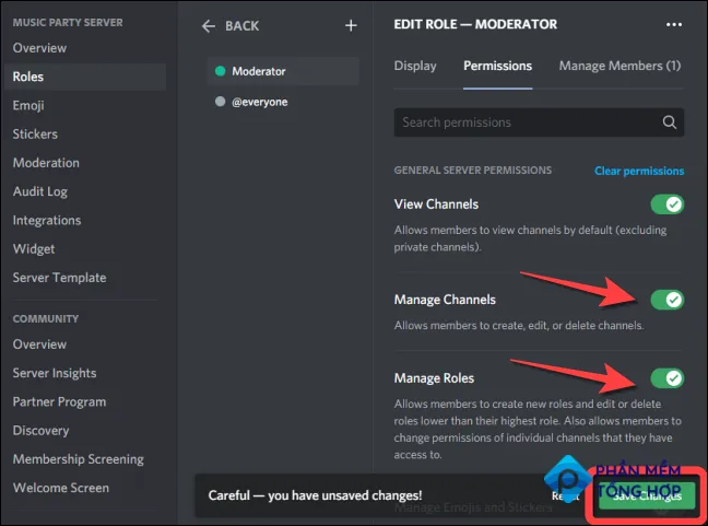 Toggle on the switch for "Manage Channels" and "Manage Roles" since they're off by default.