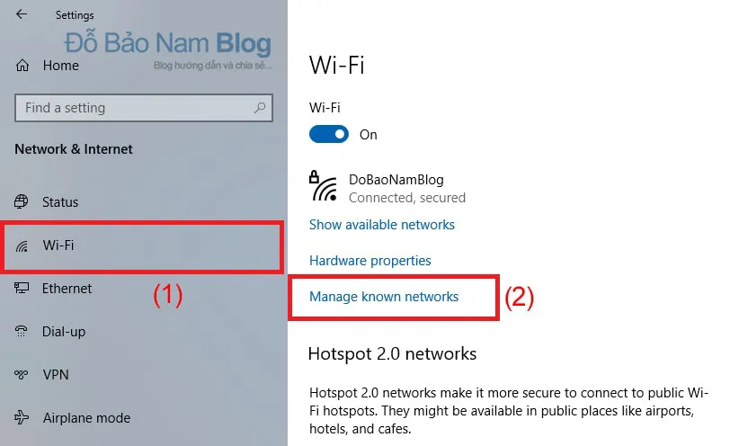 Chọn Wifi ở menu trái. Sau đó, click chọn Manage Known networks.