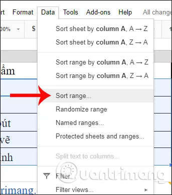 Cách sắp xếp thứ tự chữ cái trong Google Sheets
