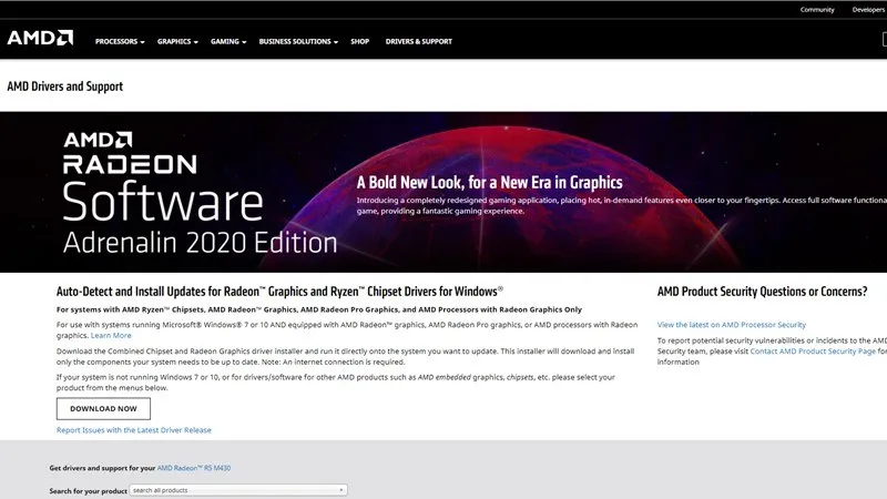 Truy cập vào website AMD Drivers and Support