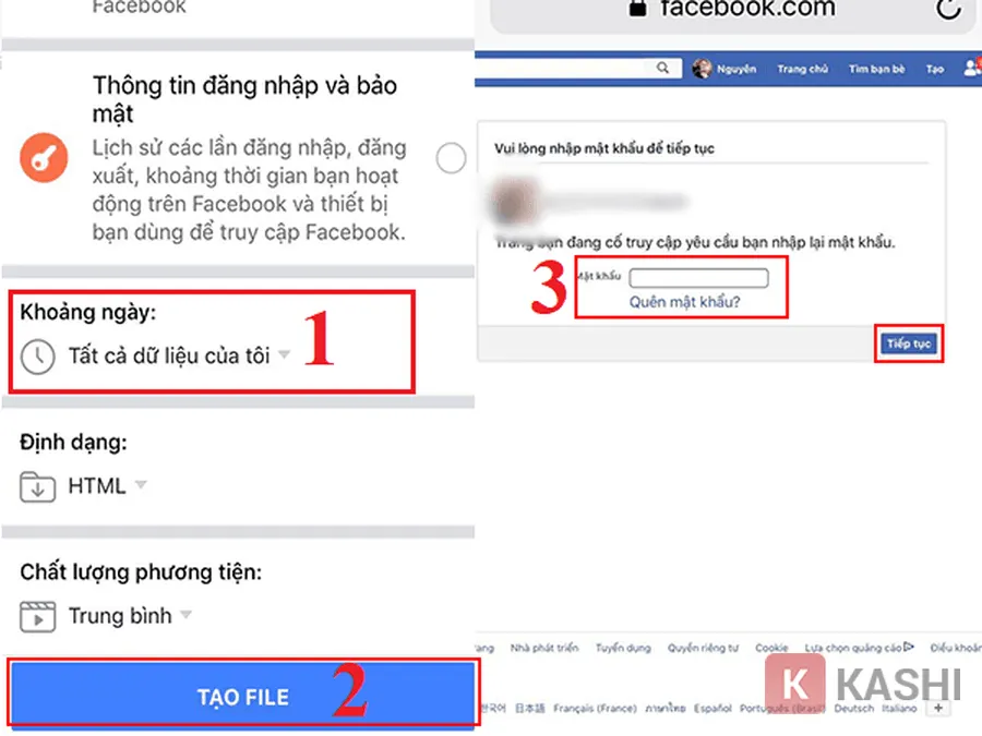 Lựa chọn "Khoảng ngày" = "Tạo File" = "Nhập mật khẩu của bạn"