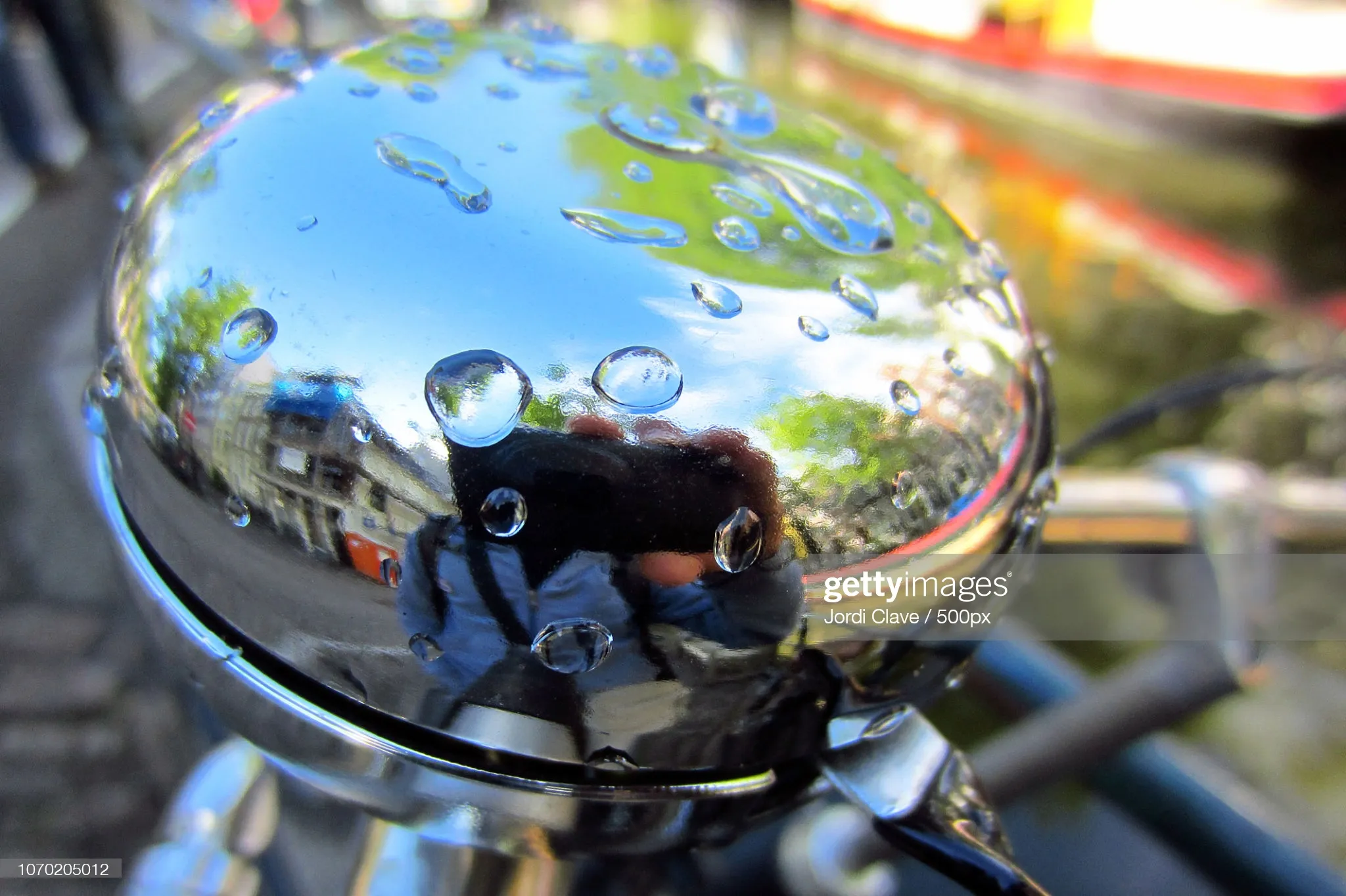 Selfie in a bicycle bell : Stock Photo