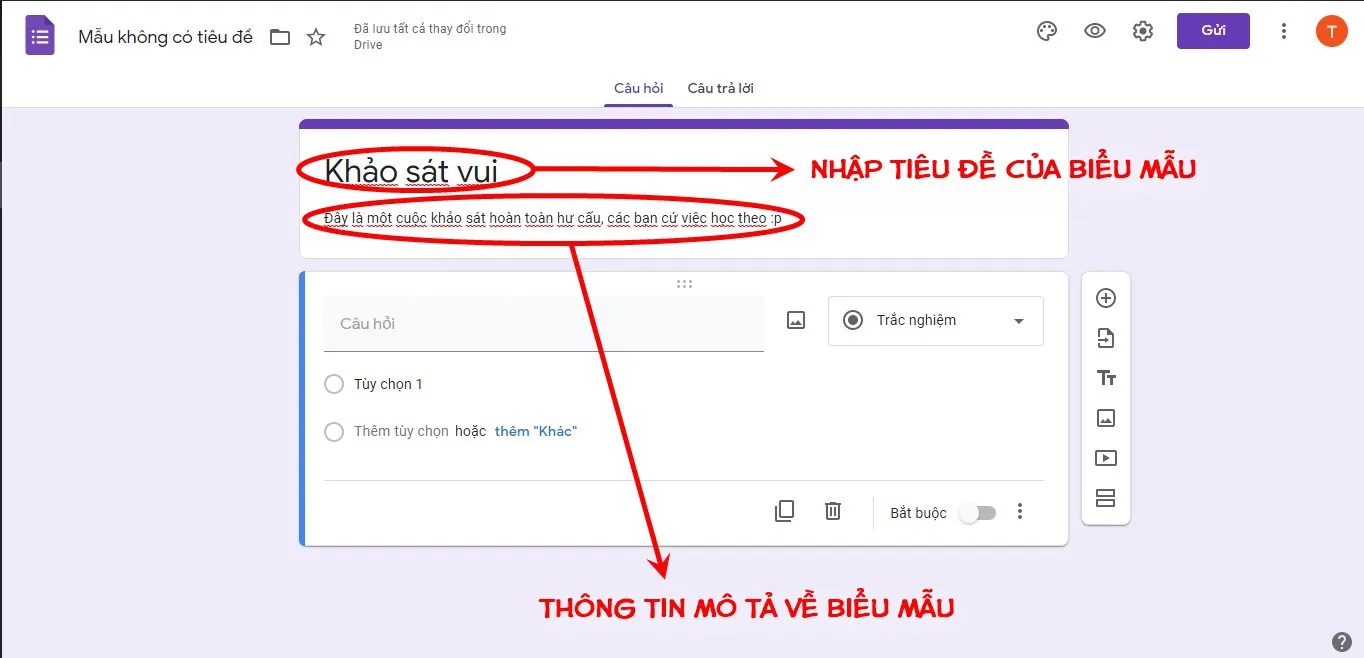 Hãy nhập tiêu đề và mô tả cho Google Forms của mình