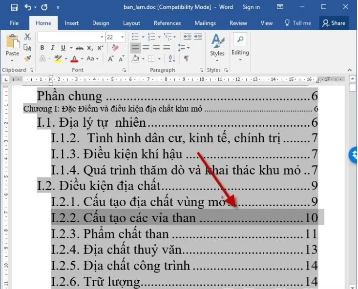 Cách tạo mục lục thủ công trong Word 2010