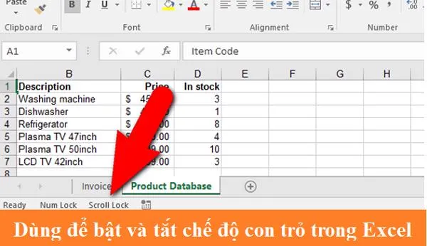 Dùng để bật và tắt chế độ của con trỏ trong Excel