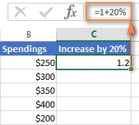 A formula to increase an entire column of numbers by a certain percentage