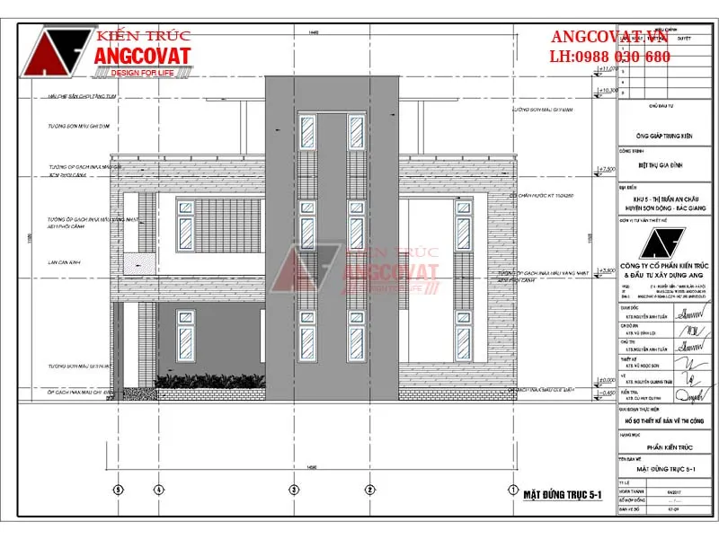 Cách đọc bản vẽ thiết kế nhà đối với mặt đứng trục 5-1