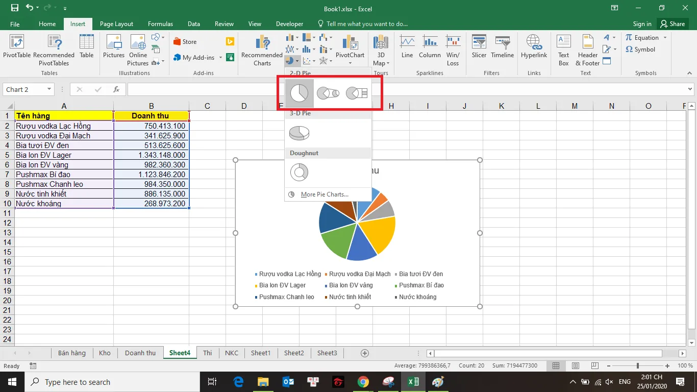 Cách vẽ đồ thị tròn trong Excel 8