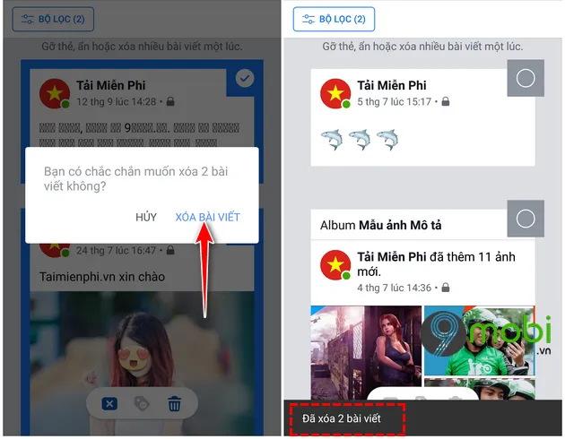 cach an xoa bai dang facebook tren dien thoai