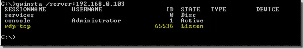 Using qwinsta to list sessions