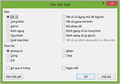 Hộp thoại Dán Đặc biệt