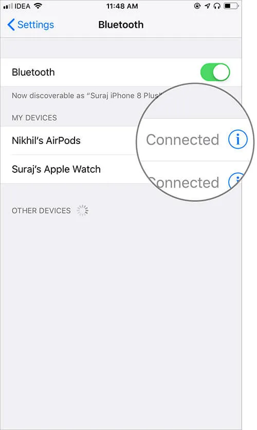 Check your AirPods Connected with iPhone