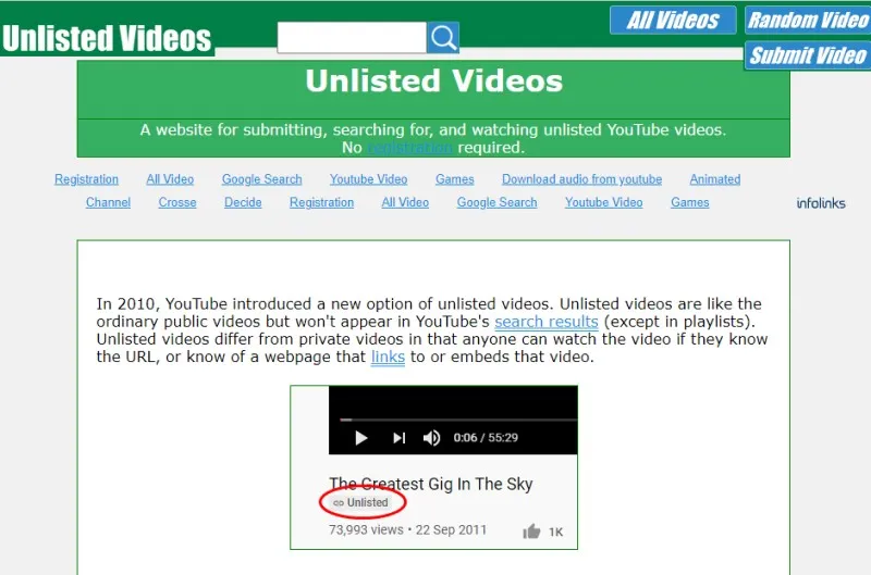 find unlisted youtube website