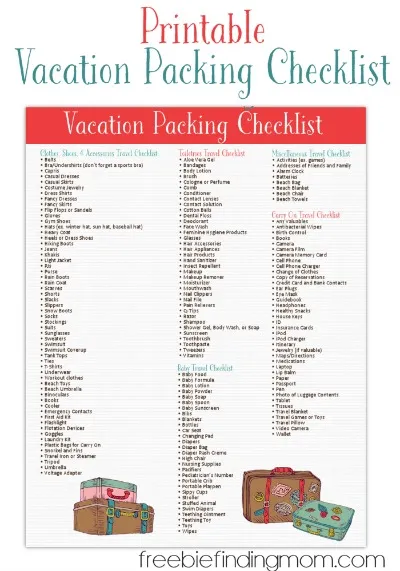 Free Printable Vacation Packing List - Are you getting ready for your family's upcoming vacation? Do yourself a favor and print this comprehensive travel checklist to ensure nothing is forgotten and take the stress out of packing.