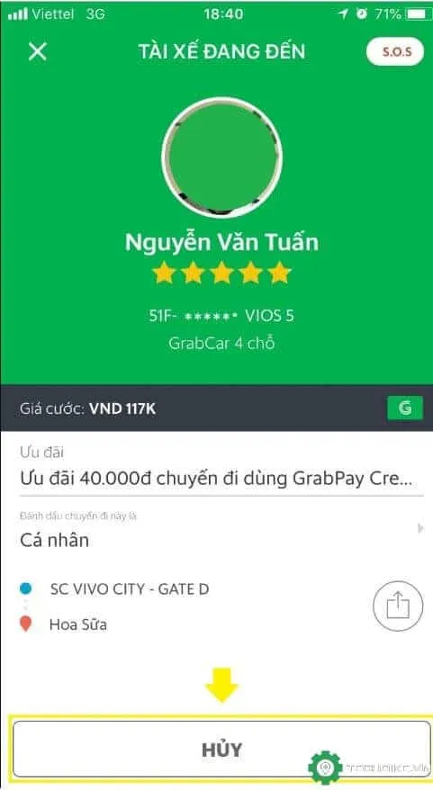 Hướng dẫn huỷ chuyến xe Grab