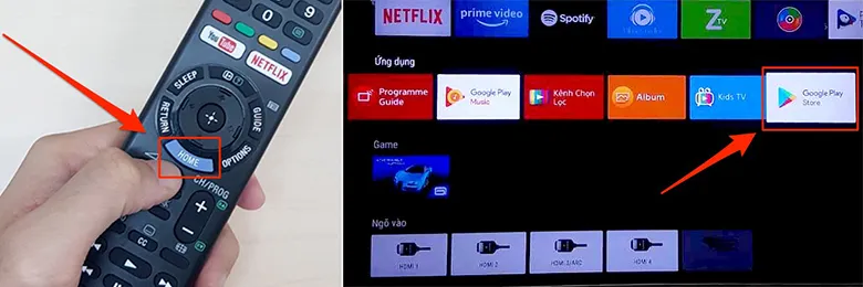 cách tải ứng dụng trên tivi Sony - android tivi sony 2018 bước 1
