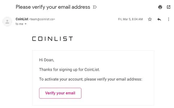 Hướng dẫn sàn Coinlist - Xác thực email tài khoản sàn conlist