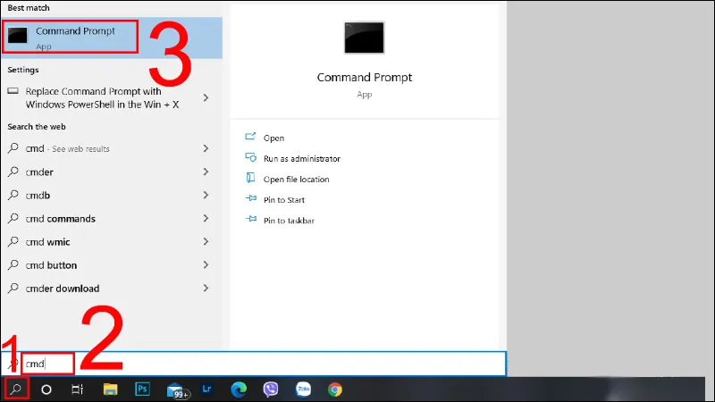 Tìm kiếm và mở Command Prompt 