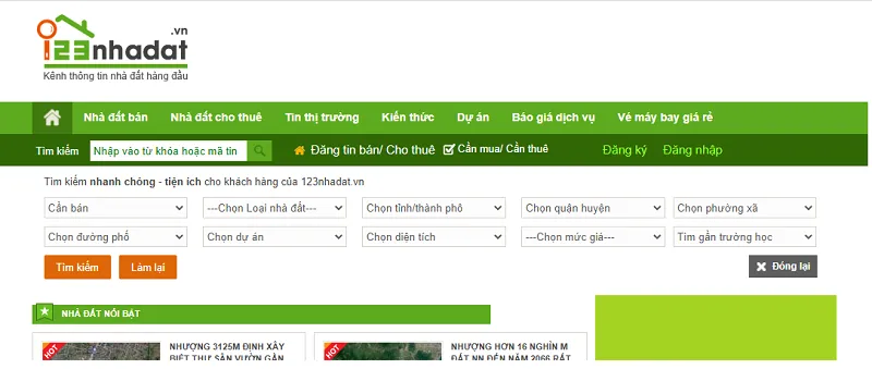 Trang web mua bán nhà đất uy tín 123nhadat.vn