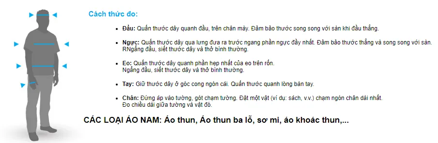 cách đo size quần áo nam